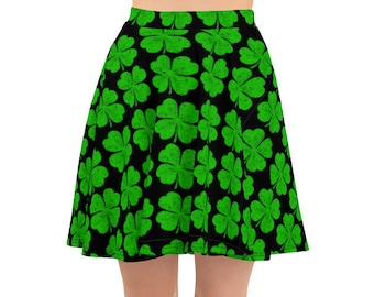 Shamrock Skirt Skater Skirt Plus Size St Patricks Saint Patrick Skirt Shamrock Pattern St Patrick Outfit Green Four Leaf Clover Skirt
