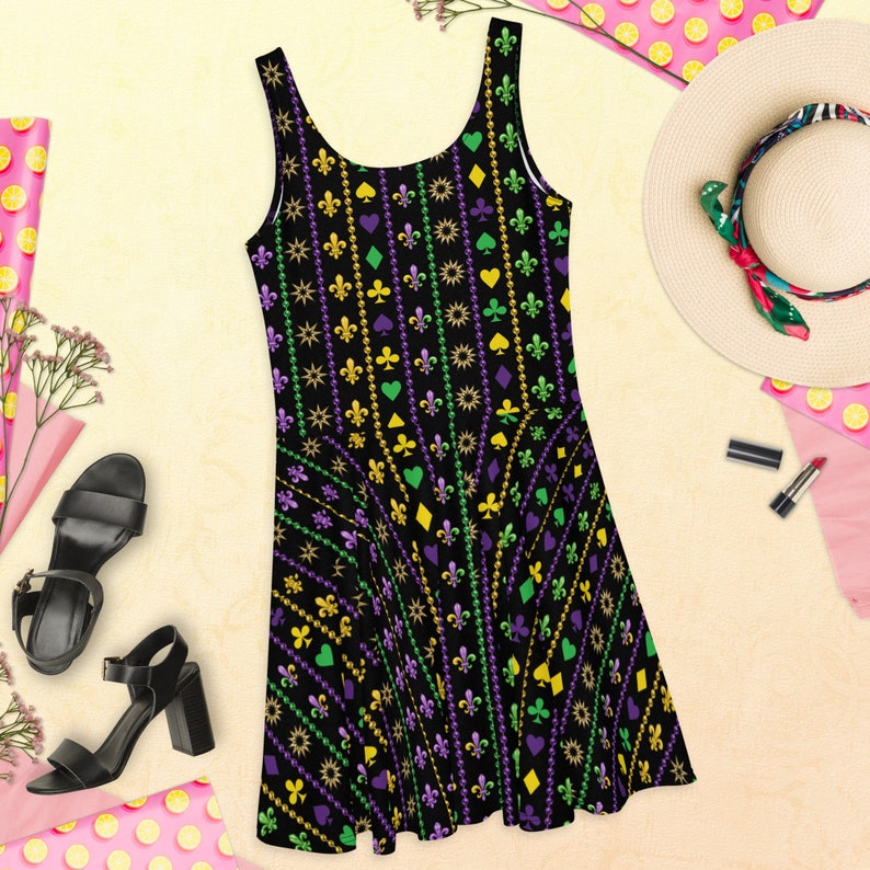 Mardi Gras dress skater dress fleur de lis dress Carnival Dress womens mardi gras Ladies Mardi Gras Mardi Gras parade Carnival