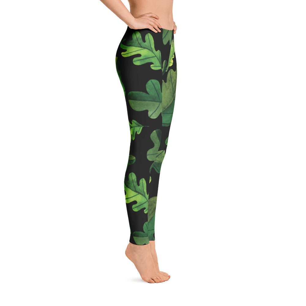 Tropical Leaf Yoga Leggings, Printed Leggings, Active Wear for