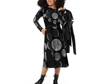 Moon phase Dress All-over print long sleeve midi dress Moon Dress