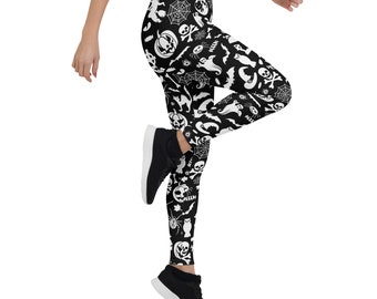 Leggings de Halloween / Leggings de mujer / Leggings de calabaza / Pantalones de Halloween Pantalones de yoga Jack-O-Lantern Traje negro Calabaza Halloween