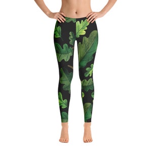 Yoga Leggings Green Leaves Yoga Workout Activewear Nature Theme Print Leggings Nature Pants