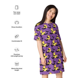 Fledermaus Kleid Halloween Kostüm Schwarz Halloween Kleid T-Shirt Kleid 3X 4X 5x 6X KLEID Gr. 2XS-6X Schwarz und Lila Herbstkleid