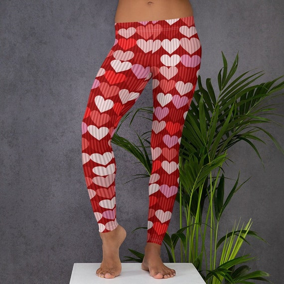 Heart Leggings Valentines Day Leggings Valentine Yoga Pants Heart Outfit  Red Leggings for Girls and Women 