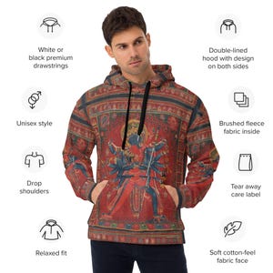 Unisex Hoodie Spiritual Clothing Meditation Tibet Unisex Hoodie Asian Art Yoga Buddhist Tantra Himalayan Culture Dharma Chakrasamvara