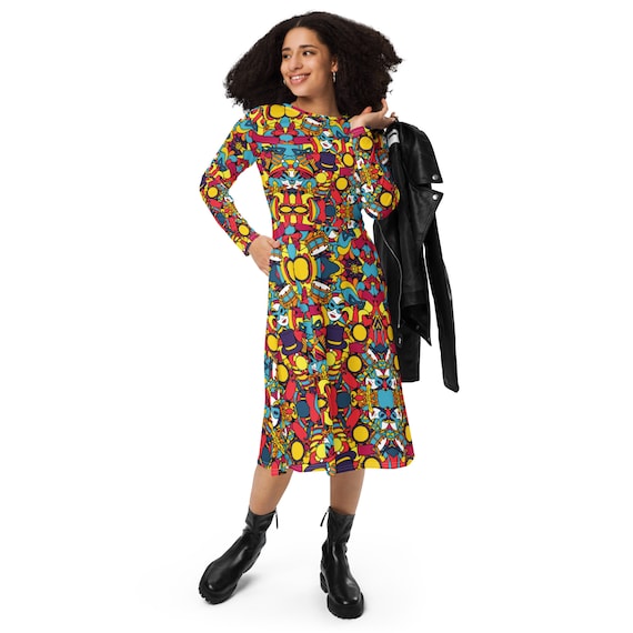 knee length dresses for ladies Lulu Bebe Mardi Gras Rugby Long Sleeve Dress