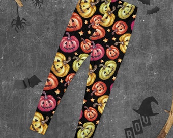 Leggings de Halloween / Leggings de mujer / Leggings de calabaza / Pantalones de Halloween Pantalones de yoga Jack-O-Lantern Traje negro Calabaza Halloween
