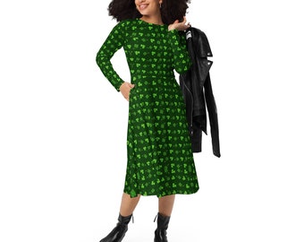 Vestido midi con manga larga all over