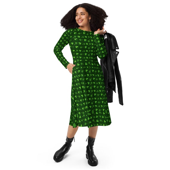 Shamrock Dress St Patricks Day Dress Saint Patrick Dress Beer Dress Green Dress Saint Patricks Outfit Clover Women's midi Dress