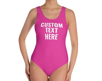Custom Swimsuit, Bathing suit, One Piece Swimsuit. Custom Text Personalized swimwear. Plus size swimwear, Plus size swimsuit, fuschia, gift