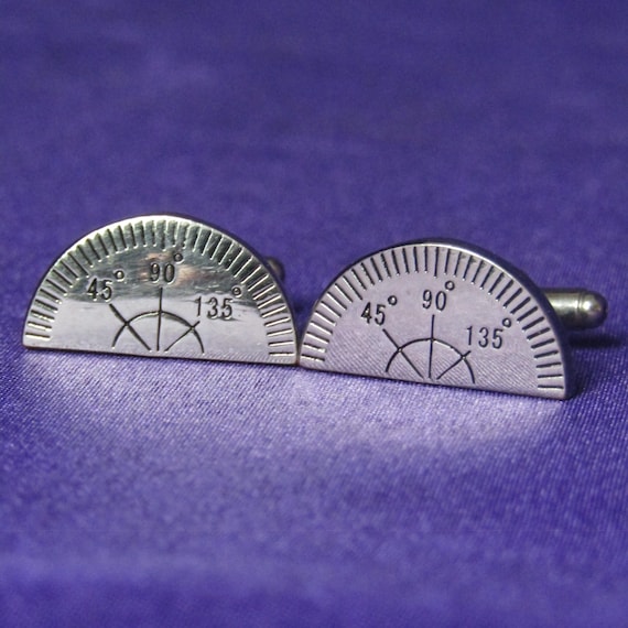 Silver Toned Functional Protractor Cufflinks - image 6