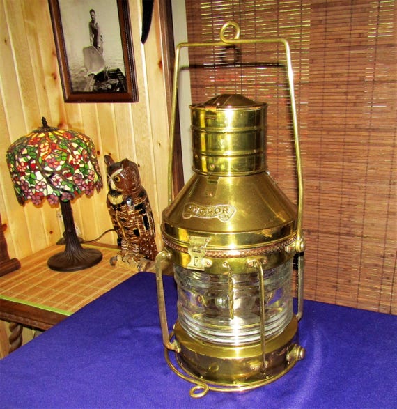 Large Antique Brass "Anchor" Ship Lantern