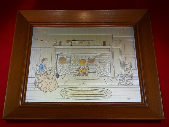 Etched Brass and Copper Metal Artwork - Framed Antique