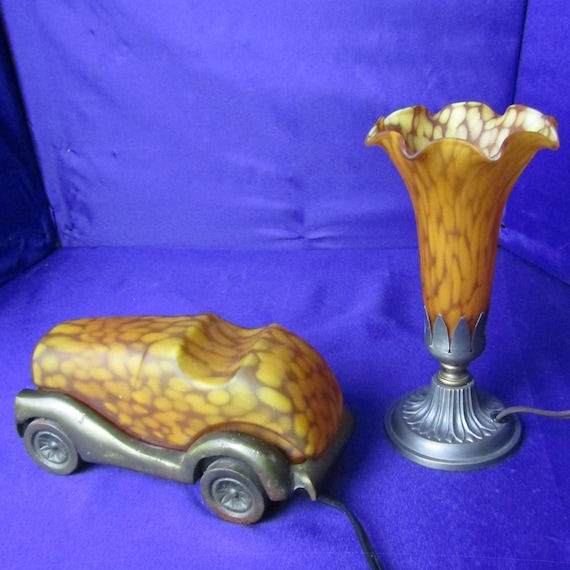 Pair of Art Deco Amber Glass Lamps
