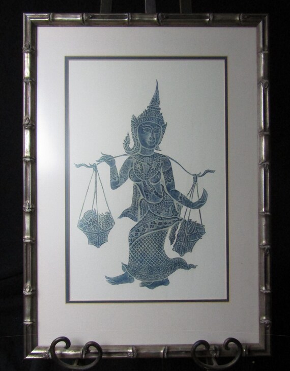 Pair of Vintage Framed Rare Thai Temple Rubbings