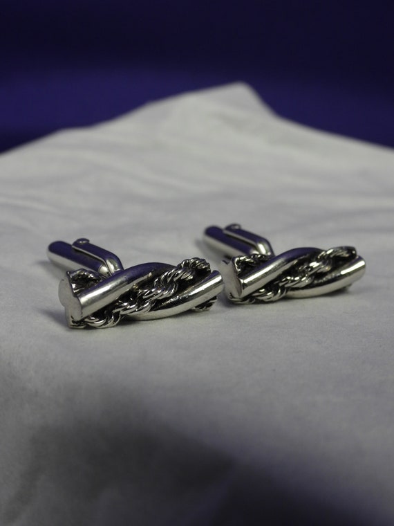 Vintage Mid-Century Silver Swank Intertwined Rope and Cable Cufflinks