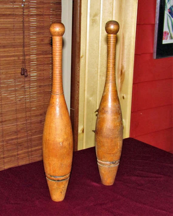 Set of 2 Antique Hand-Turned 1.5 Lb. Juggling Pins- Indian Club