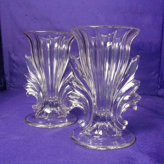 Vintage Fostoria '2484 Clear'  Handled Vase Pair 7"