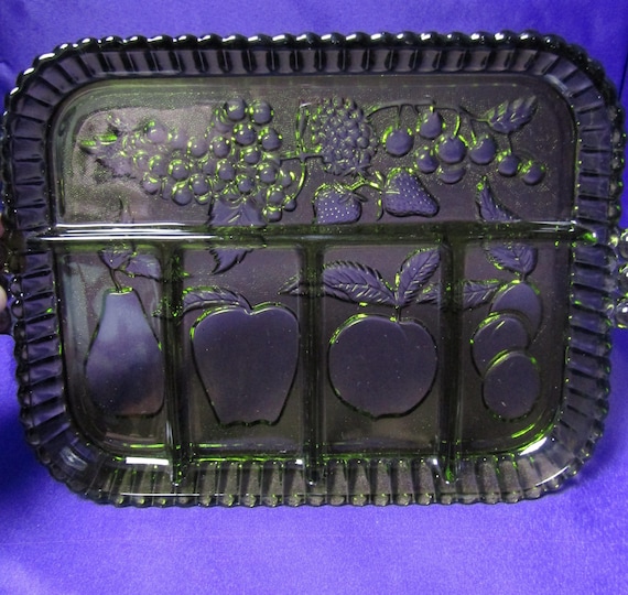 Vintage Green Glass Divided Serving Tray by Indiana Glass Company