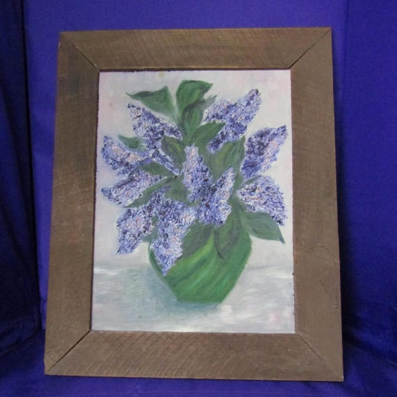 Vintage Folk Art Oil Impasto Painting of Lilacs - Original Art Work