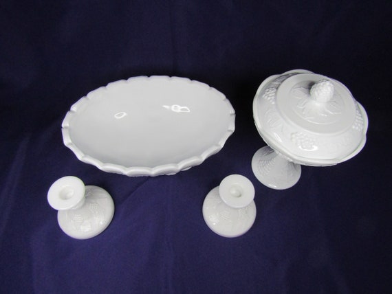 Indiana Glass Co. White Harvest Milk Glass  - 5 Pieces Table Set