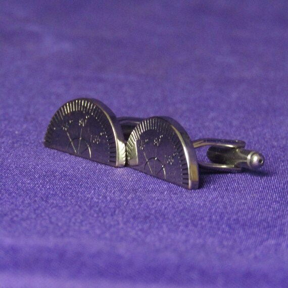 Silver Toned Functional Protractor Cufflinks - image 2