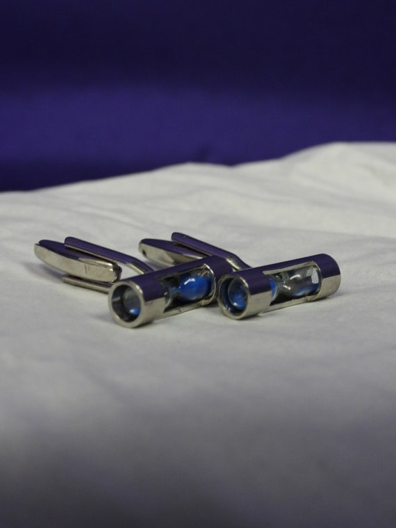 Silver and Blue Functioning Hourglass Cufflinks