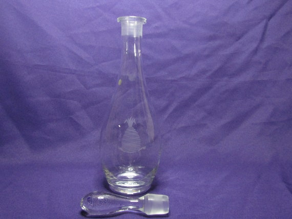 Vintage Wine Decanter with Etched Pineapple, Made in Romania