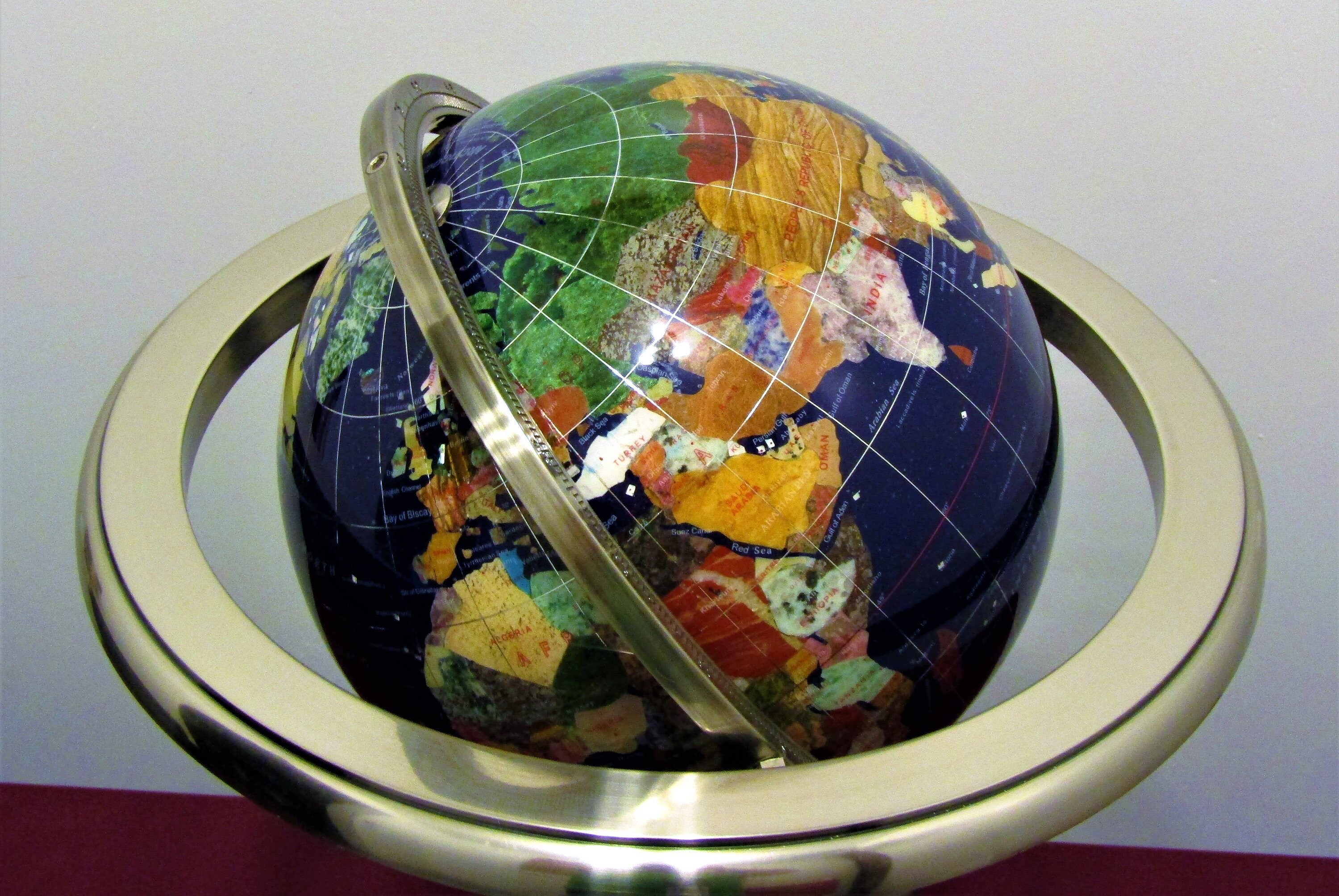 KALIFANO Large Gemstone Globe On Ambassador Stand Togo