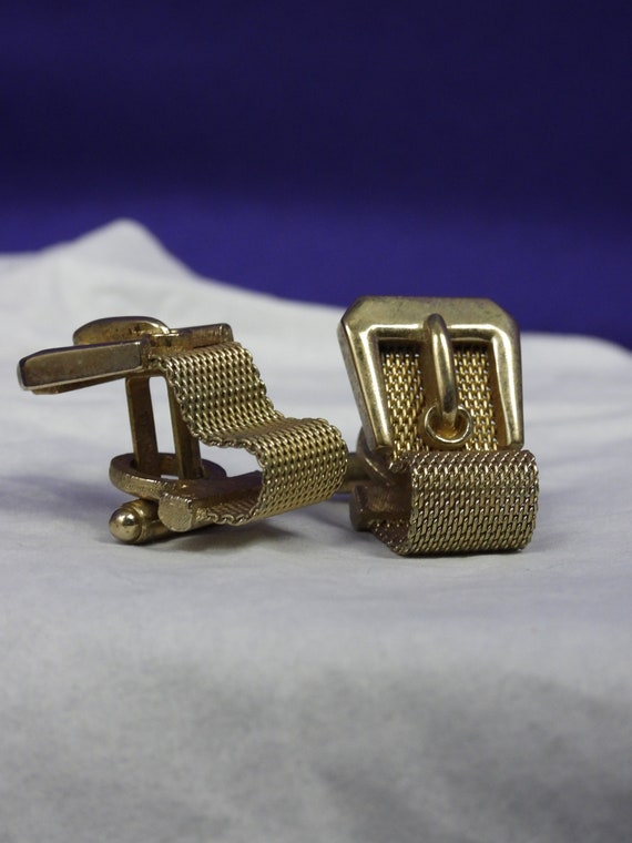 Vintage Mid-century Dante Belt Buckle Cufflinks Plated in Gold