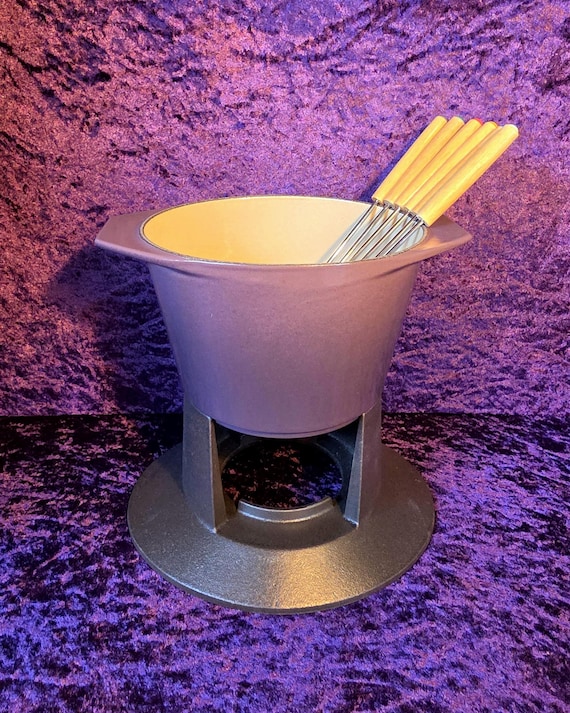 Discontinued Le Creuset Fondue Set | Rare Cassis Purple Cast Iron | Pristine New Old Stock