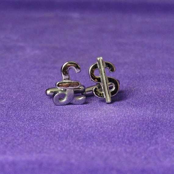 Silver Toned Dollar and Pound Sign Cufflinks