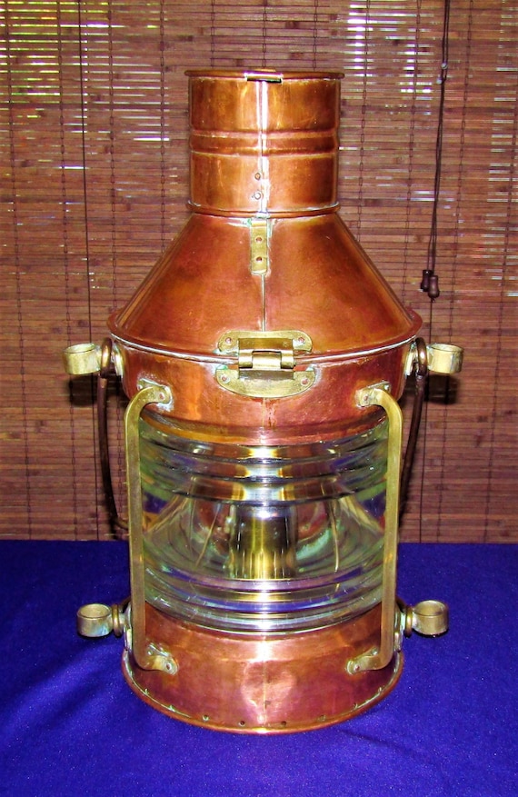 Antique  Large "Tung-Woo" Brand Copper Ship Lantern-