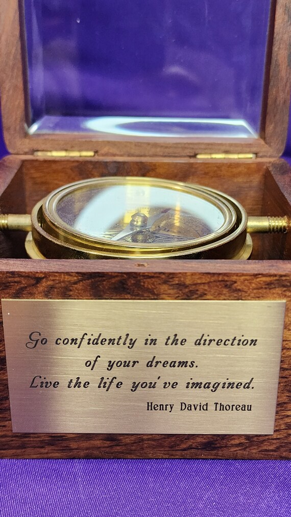 Inspirational Brass Gimbaled Compass in Wooden Display Case