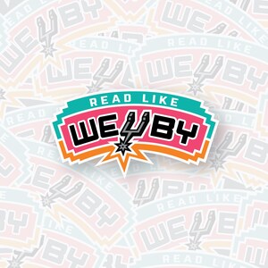 May include: A sticker with the text "READ LIKE WE4BY" in a stylized design. The sticker features a teal, pink, orange, and black color scheme. The background is a pattern of similar stickers.