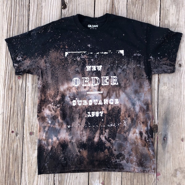 New Order Substance (Rework LP cover Unisex Acid wash/Acid dye t-shirt) Size Med Double sided print, inverted print on back