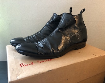 Paul Smith Vintage 1998 crinkle patent Leather chelsea boot/ankle boot Mens size UK 8