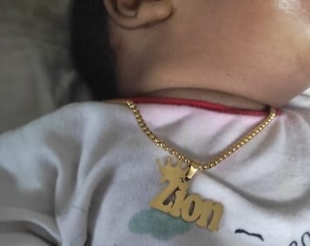 Collier de nom personnalisé en or 14k pour garçons - Meilleurs cadeaux de Noël pour bébé - Collier de nom personnalisé 14k pour enfants