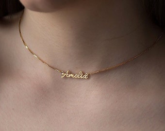 14k Solid Gold Name Necklace - Christmas Gift for Her - Personalized Jewelry Gift - 925k Sterling Silver Necklace - Gift for Her