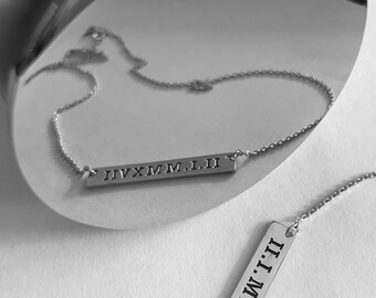 Roma numbers bar necklace , silver bar necklaces , valentine's gift , personalized necklace