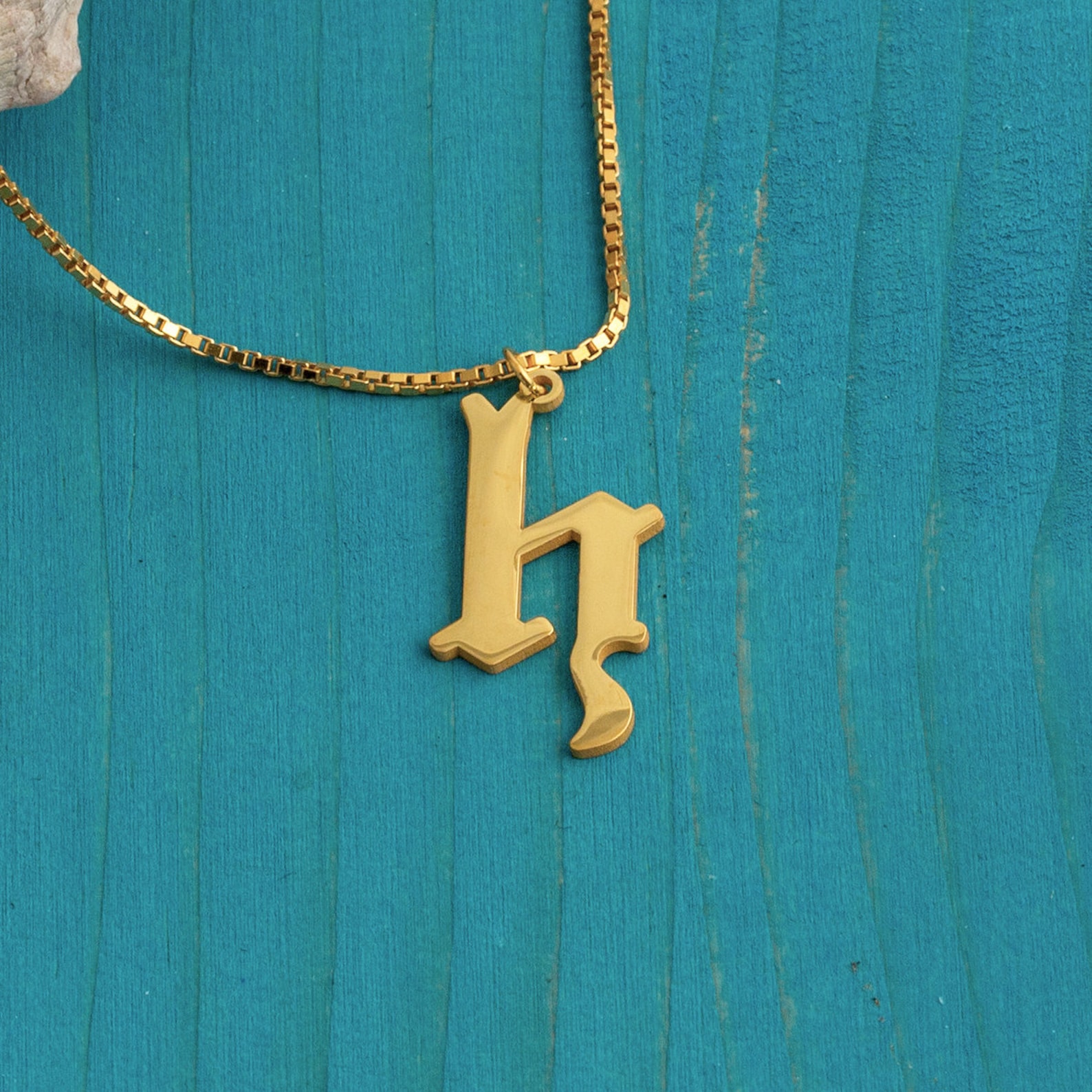 Lower Old English Letter Necklace Gold Old English Necklace Etsy