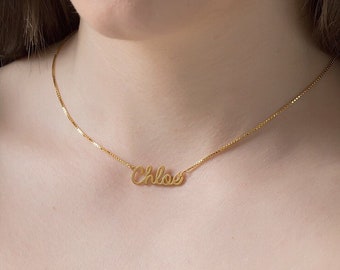 14K Solid Gold Name Necklace - Gold Name Plate - Gold Name Jewelry - Rose Gold, White gold or Yellow Gold