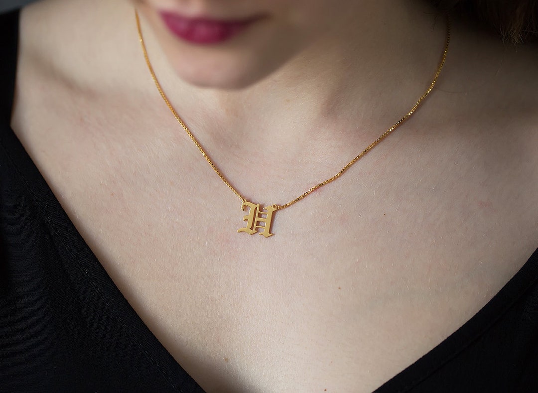 Old English Initial Necklace Old English Necklace Custom Name Jewelry