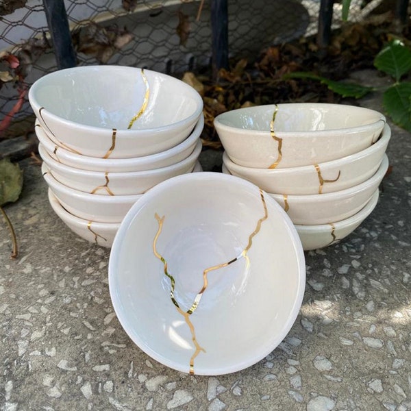 Kintsugi Bowl | 10 pcs ceramic bowl set | 24K Kintsugi  Bowl | Handmade Iznik Tile & Pottery | Kitchen Decor | 8cm wide bowl  | Bowl Set