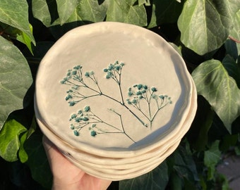 6 pcs ceramic plates | Ceramic Plate Set | Ceramic With Plant | Ceramic Bowl Set | Ceramic Handmade Plate