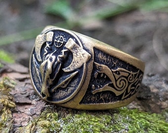Viking signet wolf skull ring norse warrior jewelry men