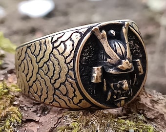 Japanese samurai ring Kabuto custom signet ring for men jewelry