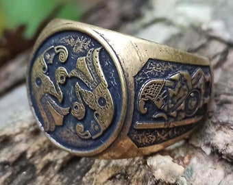 Anillo de cuervo nórdico / antiguos artefactos vikingos joyería hombres