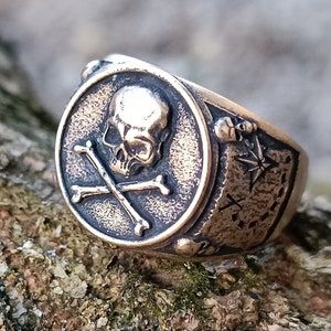 Pirate skull jolly roger signet ring jewelry men