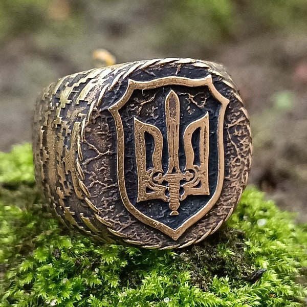 Ukraine coat of arms signet ring Ukrainian tryzub jewelry